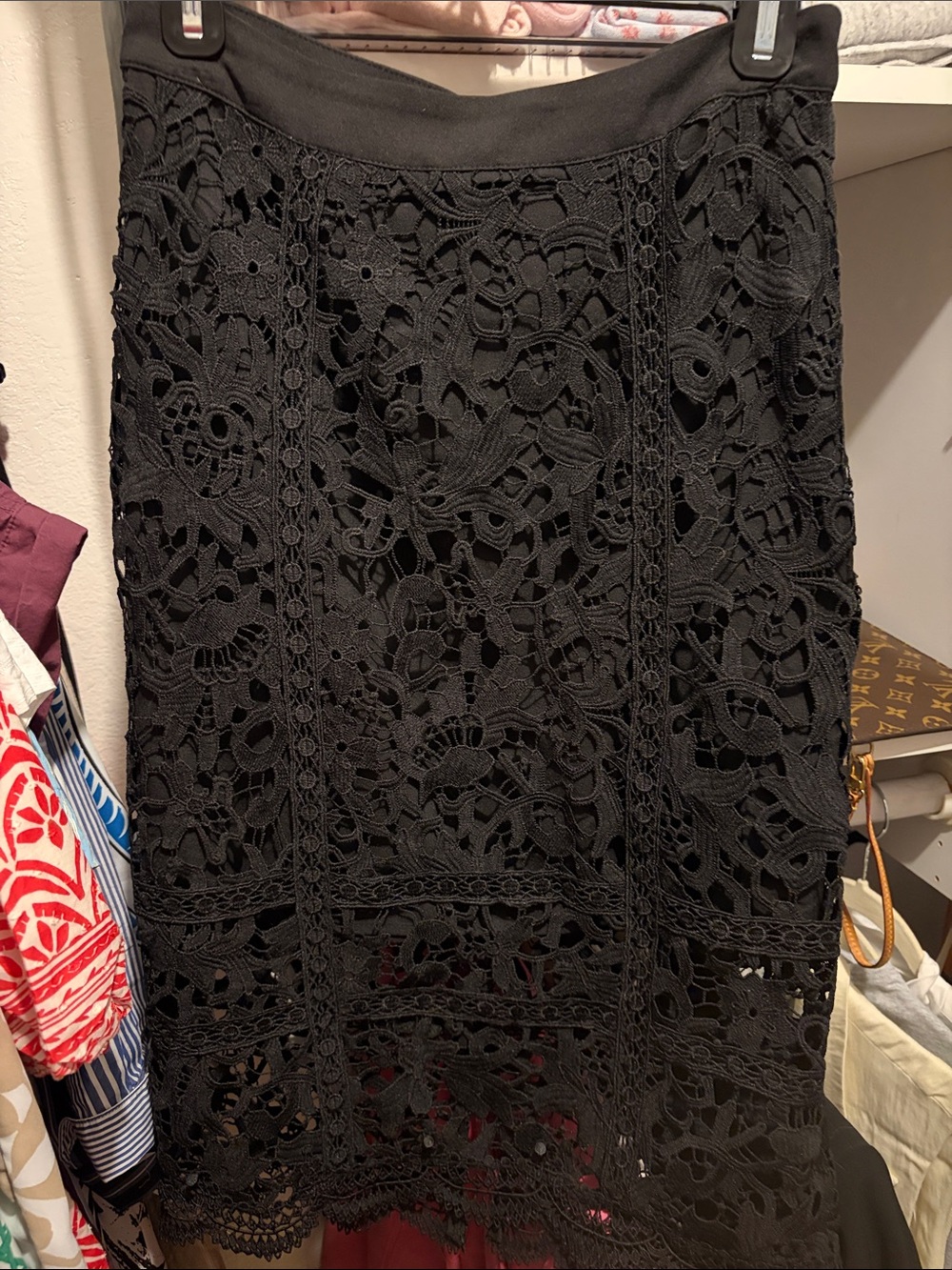 J.O.A. Black Crochet Lace Midi pencil Skirt